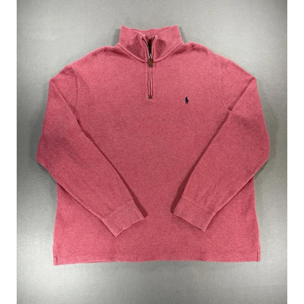 Polo Ralph Lauren Quarter Zip Pullover Sweater Salmon Pink Mens Size XL Preppy